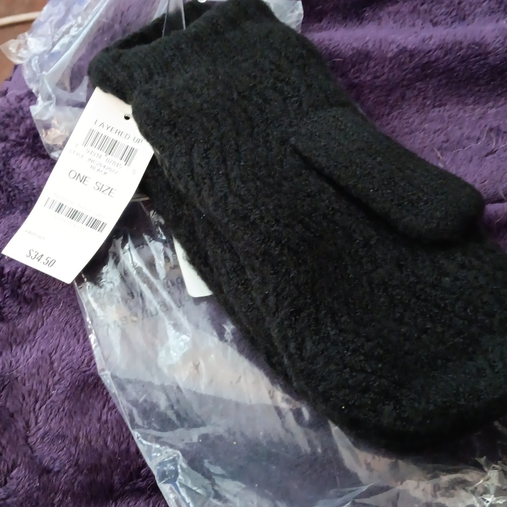INC New Black Knit Mittens